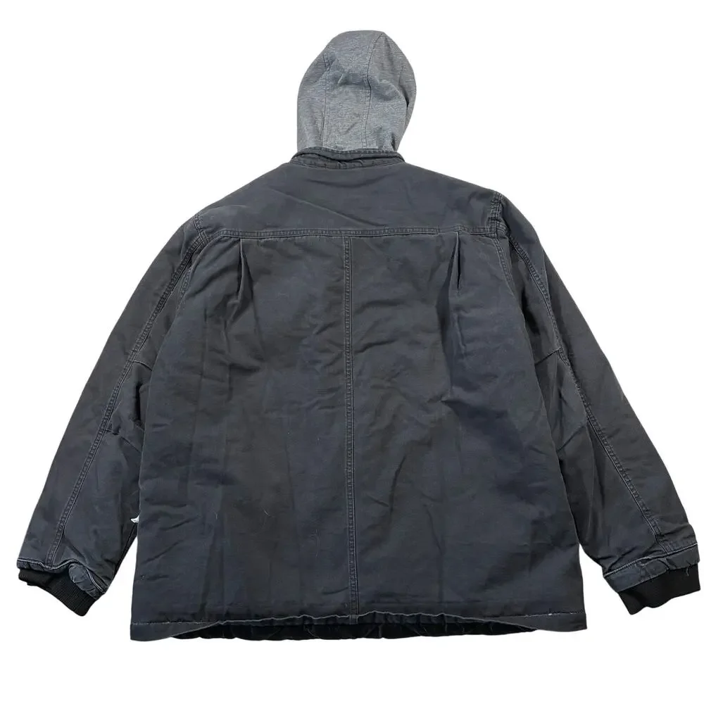 Dickies Work Jacket Mens 2XL XXL Black Canvas Hooded Quilted Lined Snap Button
